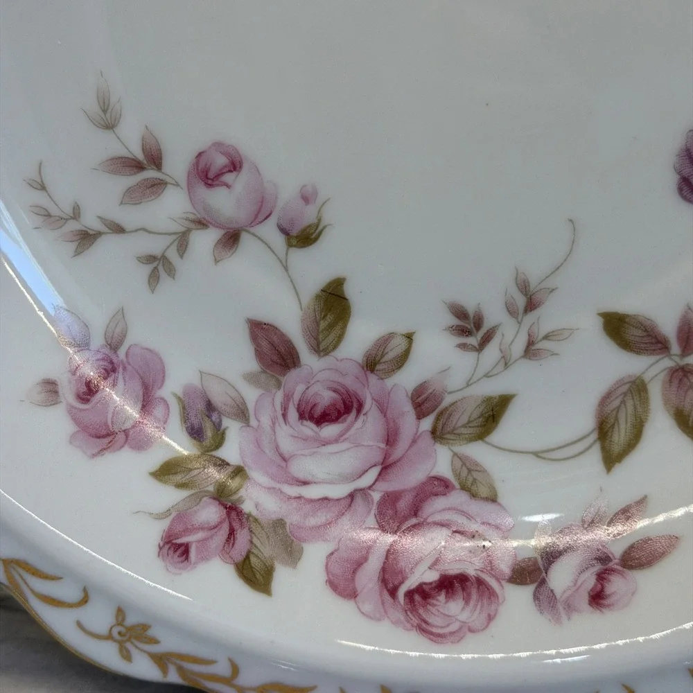 Vintage Lefton China Heritage Rose #6326 Porcelain Serving Bowl Pink Yellow Gold